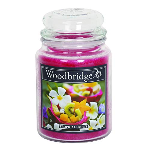 Woodbridge Duftkerze im Glas mit Deckel | Tropical Fruits | Duftkerze Fruchtig | Kerzen Lange Brenndauer (130h) | Duftkerze groß | Kerzen Rot (565g) von Woodbridge