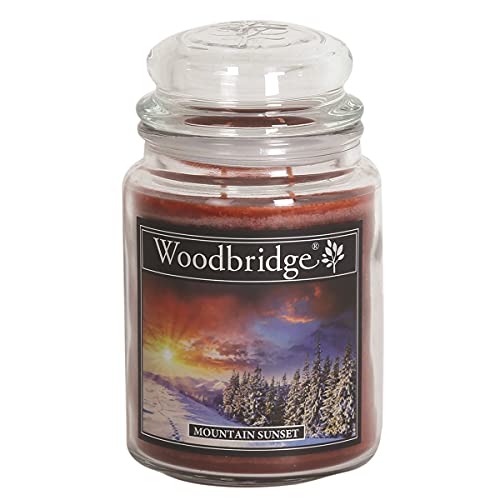 Woodbridge Duftkerze im Glas mit Deckel | Mountain Sunset | Duftkerze Winter | Kerzen Lange Brenndauer (130h) | Duftkerze groß | Kerzen Braun (565g) von Woodbridge