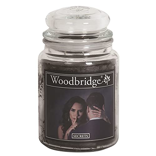 Woodbridge Duftkerze im Glas mit Deckel | Secrets | Duftkerze Jasmin | Kerzen Lange Brenndauer (130h) | Duftkerze groß | Schwarze Kerzen (565g) von Woodbridge