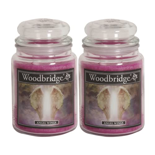 Woodbridge Duftkerze im Glas mit Deckel | 2er Set Angel Wings | Duftkerze Patchouli | Kerzen Lange Brenndauer (130h) | Duftkerze groß | Kerzen Rosa (565g) von Woodbridge