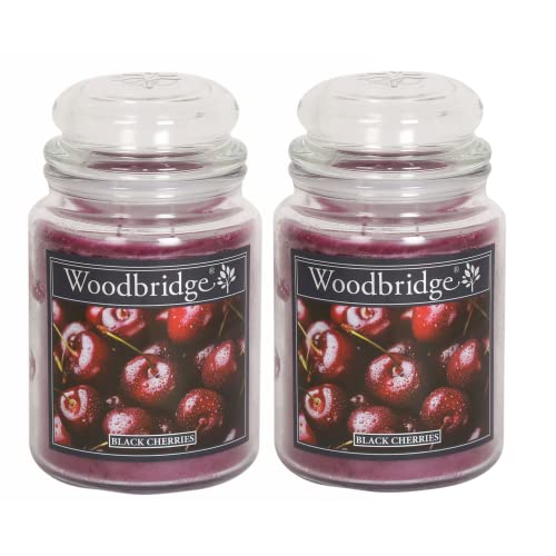 Woodbridge Duftkerze im Glas mit Deckel | 2er Set Black Cherries | Duftkerze Kirsche | Kerzen Lange Brenndauer (130h) | Duftkerze groß | Kerzen Rot (565g) von Woodbridge