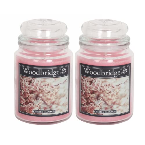 Woodbridge Duftkerze im Glas mit Deckel | 2er Set Cherry Blossom | Duftkerze Fruchtig | Kerzen Lange Brenndauer (130h) | Duftkerze groß | Kerzen Rosa (565g) von Woodbridge
