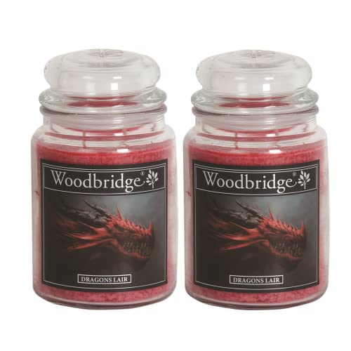 Woodbridge Duftkerze im Glas mit Deckel | 2er Set Dragons Lair | Duftkerze Fruchtig | Kerzen Lange Brenndauer (130h) | Duftkerze groß | Kerzen Rot (565g) von Woodbridge