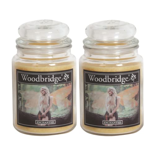 Woodbridge Duftkerze im Glas mit Deckel | 2er Set Enchanted | Duftkerze Floral | Kerzen Lange Brenndauer (130h) | Duftkerze groß | Kerzen Gelb (565g) von Woodbridge