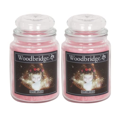 Woodbridge Duftkerze im Glas mit Deckel | 2er Set Fairy Dust | Duftkerze Rose | Kerzen Lange Brenndauer (130h) | Duftkerze groß | Kerzen Rosa (565g) von Woodbridge