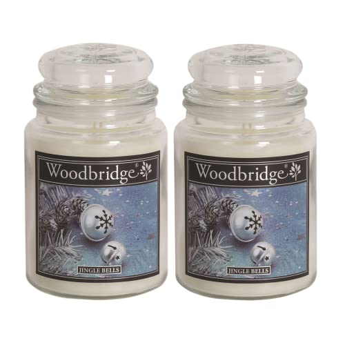 Woodbridge Duftkerze im Glas mit Deckel | 2er Set Jingle Bells | Duftkerze Winter | Kerzen Lange Brenndauer (130h) | Duftkerze groß | Kerzen Weiß (565g) von Woodbridge