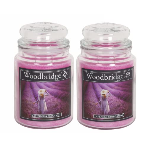 Woodbridge Duftkerze im Glas mit Deckel | 2er Set Lavender Bergamot | Duftkerze Lavendel | Kerzen Lange Brenndauer (130h) | Duftkerze groß | Lila Kerzen (565g) von Woodbridge