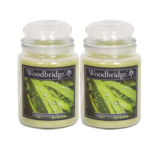 Woodbridge Duftkerze im Glas mit Deckel | 2er Set Lemongrass Ginger | Duftkerze Zitrone | Kerzen Lange Brenndauer (130h) | Duftkerze groß | Kerzen Grün (565g) von Woodbridge