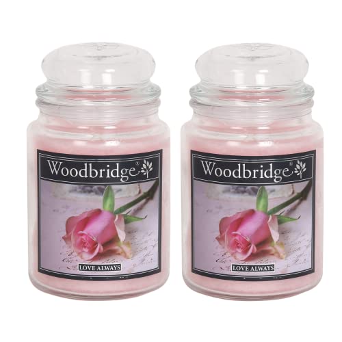 Woodbridge Duftkerze im Glas mit Deckel | 2er Set Love Always | Duftkerze Rose | Kerzen Lange Brenndauer (130h) | Duftkerze groß | Kerzen Rosa (565g) von Woodbridge