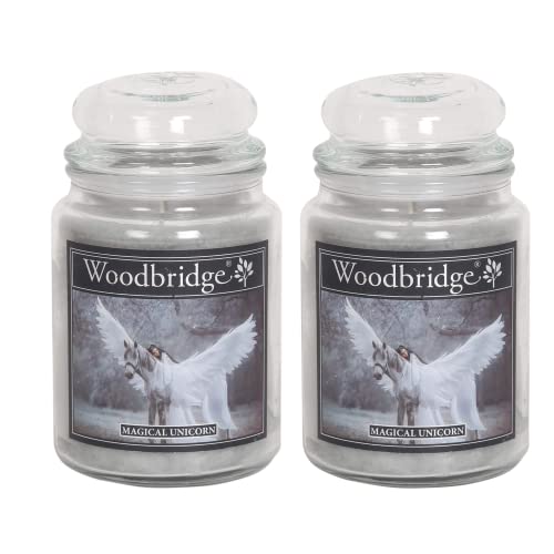 Woodbridge Duftkerze im Glas mit Deckel | 2er Set Magical Unicorn | Duftkerze Patchouli | Kerzen Lange Brenndauer (130h) | Duftkerze groß | Kerzen Grau (565g) von Woodbridge