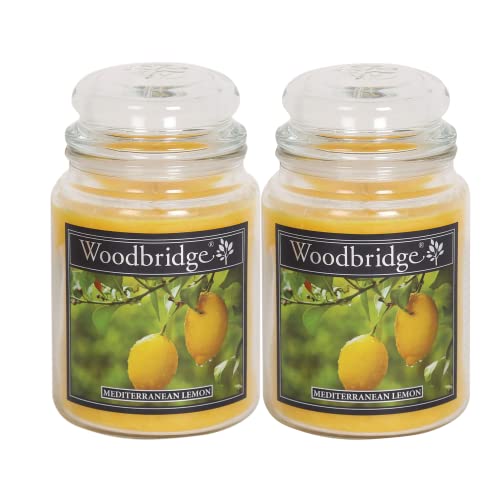 Woodbridge Große Duftkerze im Glas mit Deckel | 2er Duftkerzen Set Mediterranean Lemon | Duftkerze Zitrone | Kerzen lange Brenndauer | Raumduft für Zuhause | Kerze 2 Docht von Woodbridge