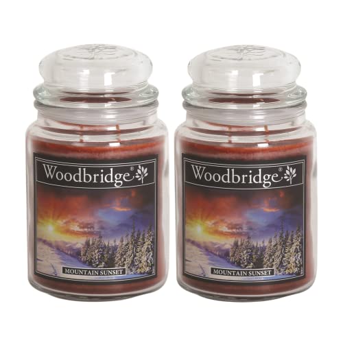 Woodbridge Duftkerze im Glas mit Deckel | 2er Set Mountain Sunset | Duftkerze Winter | Kerzen Lange Brenndauer (130h) | Duftkerze groß | Kerzen Braun (565g) von Woodbridge