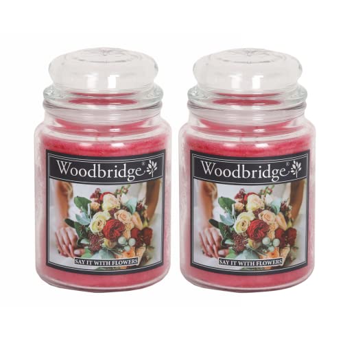 Woodbridge Duftkerze im Glas mit Deckel | 2er Set Say it with Flowers | Duftkerze Rose | Kerzen Lange Brenndauer (130h) | Duftkerze groß | Kerzen Rot (565g) von Woodbridge