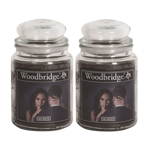 Woodbridge Duftkerze im Glas mit Deckel | 2er Set Secrets | Duftkerze Jasmin | Kerzen Lange Brenndauer (130h) | Duftkerze groß | Schwarze Kerzen (565g) von Woodbridge