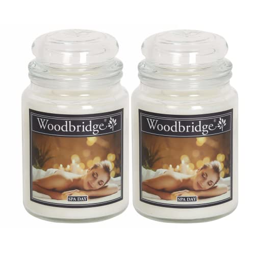 Woodbridge Duftkerze im Glas mit Deckel | 2er Set Spa Day | Duftkerze Wellness | Kerzen Lange Brenndauer (130h) | Duftkerze groß | Kerzen Weiß (565g) von Woodbridge
