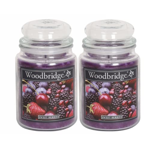 Woodbridge Duftkerze im Glas mit Deckel | 2er Set Sweet Berries | Duftkerze Fruchtig | Kerzen Lange Brenndauer (130h) | Duftkerze groß | Lila Kerzen (565g) von Woodbridge