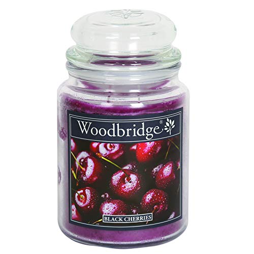 Woodbridge Duftkerze im Glas mit Deckel | Black Cherries | Duftkerze Kirsche | Kerzen Lange Brenndauer (130h) | Duftkerze groß | Kerzen Rot (565g) von Woodbridge