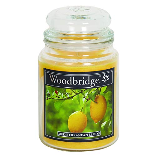 Woodbridge Duftkerze im Glas mit Deckel | Mediterranean Lemon | Duftkerze Zitrone | Kerzen Lange Brenndauer (130h) | Duftkerze groß | Kerzen Gelb (565g) von Woodbridge