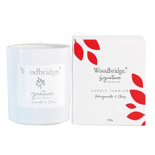 Woodbridge Duftkerze im Glas mit Deckel | Pomegranate & Citrus | Duftkerze Fruchtig | kleine Duftkerze | Brenndauer bis 60h | Weiße Kerzen (310g) | Signature Kollektion von Woodbridge