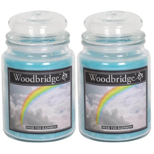 Woodbridge Duftkerze im Glas mit Deckel | 2x Over The Rainbow | Duftkerze Frisch | Kerzen Lange Brenndauer (130h) | Duftkerze groß | Kerzen Blau (565g) von Woodbridge