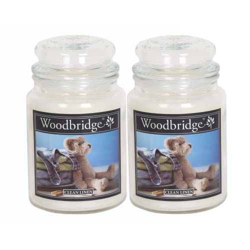 Woodbridge Große Duftkerze im Glas mit Deckel | 2er Duftkerzen Set Clean Linen | Duftkerze Frisch | Kerzen lange Brenndauer | Raumduft für Zuhause | Kerze 2 Docht von Woodbridge