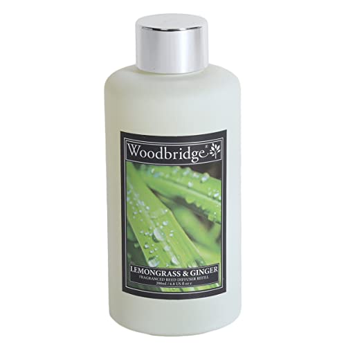 Woodbridge Nachfüllflaschen für deinen Diffuser - Lemongras & Ginger (200ml) - Fruchtiger Duft für Dein Zuhause in Einer recycleten Glasflasche mit Einer Duftdauer bis zu 6 Monate von Woodbridge