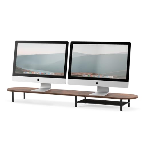 Woodcessories - Dual Monitorständer Holz, Monitor Erhöhung Schreibtisch, ergonomische Bildschirmerhöhung für 2 Monitore mit Ablage aus nachhaltigem Walnussholz (Schwarz) von Woodcessories