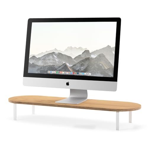 Woodcessories - Monitorständer Holz, Monitor Erhöhung Schreibtisch, ergonomische Bildschirmerhöhung aus nachhaltigem Eichenholz (Weiß) von Woodcessories