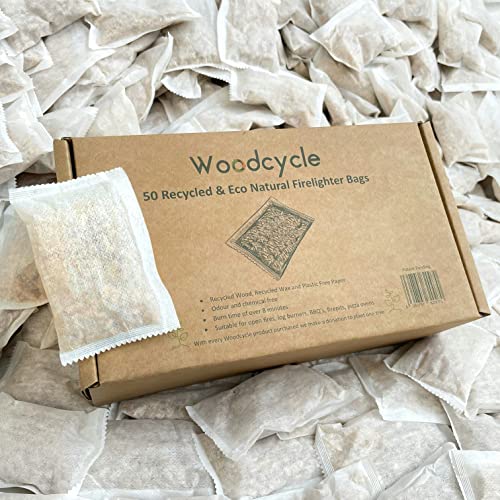 Woodcycle Natürliche Feueranzünder-Taschen – Umweltfreundliche Feuerstarter für Grills, Öfen, Pizzaöfen, Lagerfeuer, Kamine und sicher für Holzkohle-Kochen (50) von Woodcycle