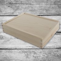 Flache Kieferholzkiste Mit Schiebedeckel | Foto-Andenken-Geschenk-Memory-Aufbewahrungs-Fall Schlichter Rohling Natur Unlackiert Unfertige von Woodeedoo