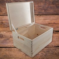 Große Aufbewahrungsbox Aus Holz Mit Klappdeckel Und Griffen | Spielzeugkiste Brust Kiste Kofferbehälter Dekoratives Schlichtes Unlackiertes von Woodeedoo