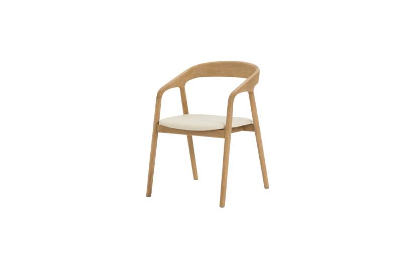 Woodek Design Esszimmerstuhl CELESTE, aus massivem Eichenholz, seidenmatt lackiert und pflegeleicht (Ergonomische Polsterung, 1 St), Armlehnstuhl mit Sitzfläche aus beigem veganem Leder von Woodek Design
