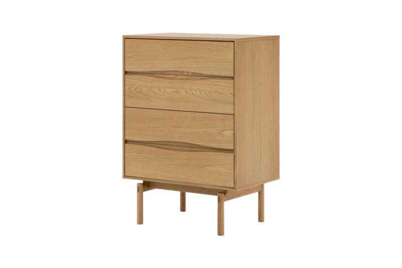 Woodek Design Hochkommode Kommode CELESTE mit 4 Schubladen aus massiver Eiche natur (natur matt lackiert, 1 St., Vier Schubladen mit Soft-Close-Metallschienen), Breite 81 cm, Höhe 115 cm, Tiefe 50 cm von Woodek Design
