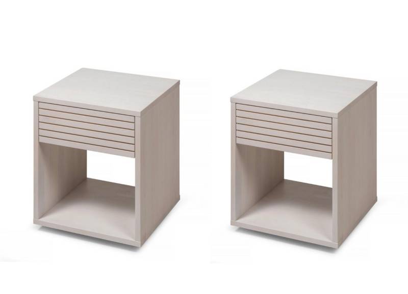 Woodek Design Nachttisch EMMA, grifflose und stilvolle Nachtkommode mit Regal, H50xB40xT38 cm (Ablagetische aus weißer Birke, 2-St., stehende und moderne Nachttischkonsole), Landhaus Beistelltisch mit Schublade von Woodek Design