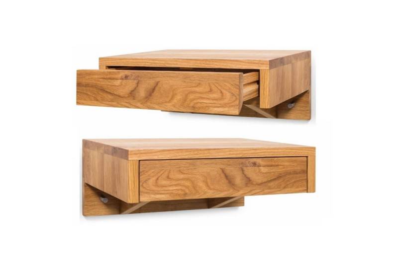 Woodek Design Nachttisch BO H 18 x B 40 x T 30 cm, kompakte Nachtkonsolen, grifflose Wandregale (Ablagetische aus geöltem Eichenholz, 2-St., minimalistische Nachttischkonsolen), schwebende Nachtkommoden mit Schublade von Woodek Design
