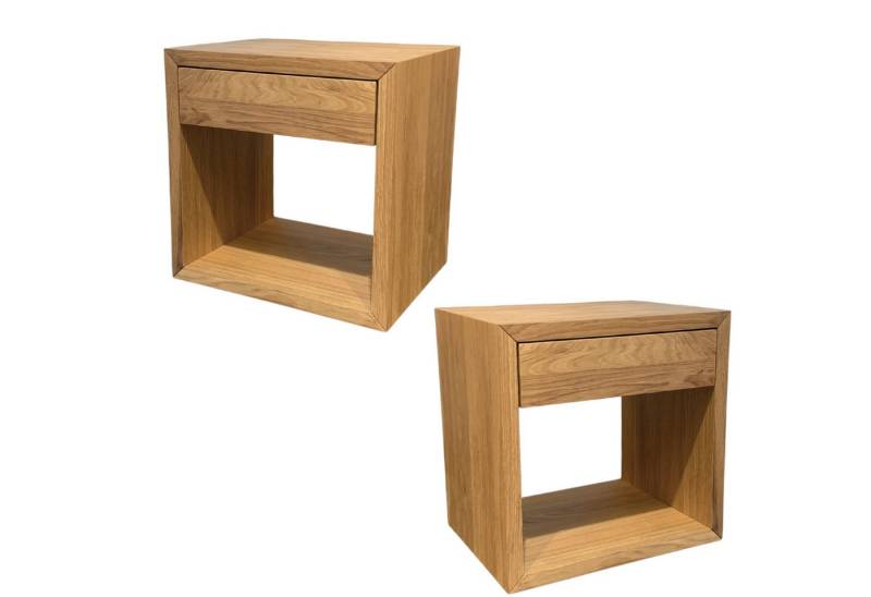 Woodek Design Nachttisch 2er-Set Würfel HUGO, grifflose Nachtkommode, H39 x B39 x T30 cm (Ablagetische aus geöltem Eichenholz, 2-St., minimalistische und moderne Nachtschränke), skandinavische Wandregale von Woodek Design