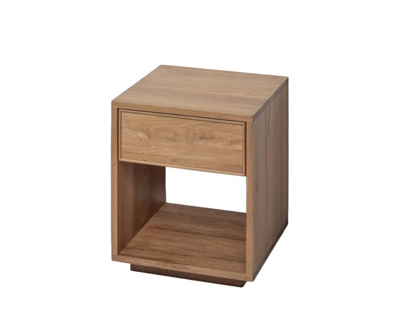 Woodek Design Nachttisch Emma 2 aus massiver Eiche natur mit Schublade und offenem Fach (matt lackiert in Naturton, 1-St., mit abgerundeten Kanten), Breite: 40 cm, Tiefe: 38 cm, Höhe: 50 cm von Woodek Design