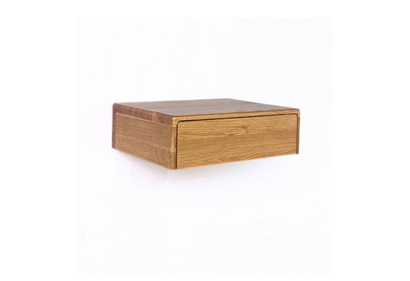 Woodek Design Nachttisch Frank, Wandregal aus massivem Eichenholz, B 40 cm x T 30 cm x H 12 cm (Soft-Close-Schublade auf Metallauszügen, 1-St., hängende und moderne Nachttischkonsole), matt lackiert von Woodek Design