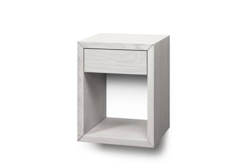 Woodek Design Nachttisch HUGO, kompakter Nachtschrank mit Ablage, H 39 x B 30 x T 30 cm (Ablagetisch aus Eiche mit weißer Öloberfläche, 1-St., schwebendes Wandregal), griffloser Beistelltisch mit Schublade von Woodek Design