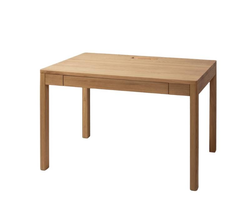 Woodek Design Schreibtisch FRANZ aus massiver Eiche, natur matt lackiert, elegantes Design (Großer Schublade mit Soft-Close-Metallschienen, 1-St., Integrierte Kabelöffnung), Breite 120 cm, Tiefe 65 cm, Höhe 75 cm von Woodek Design