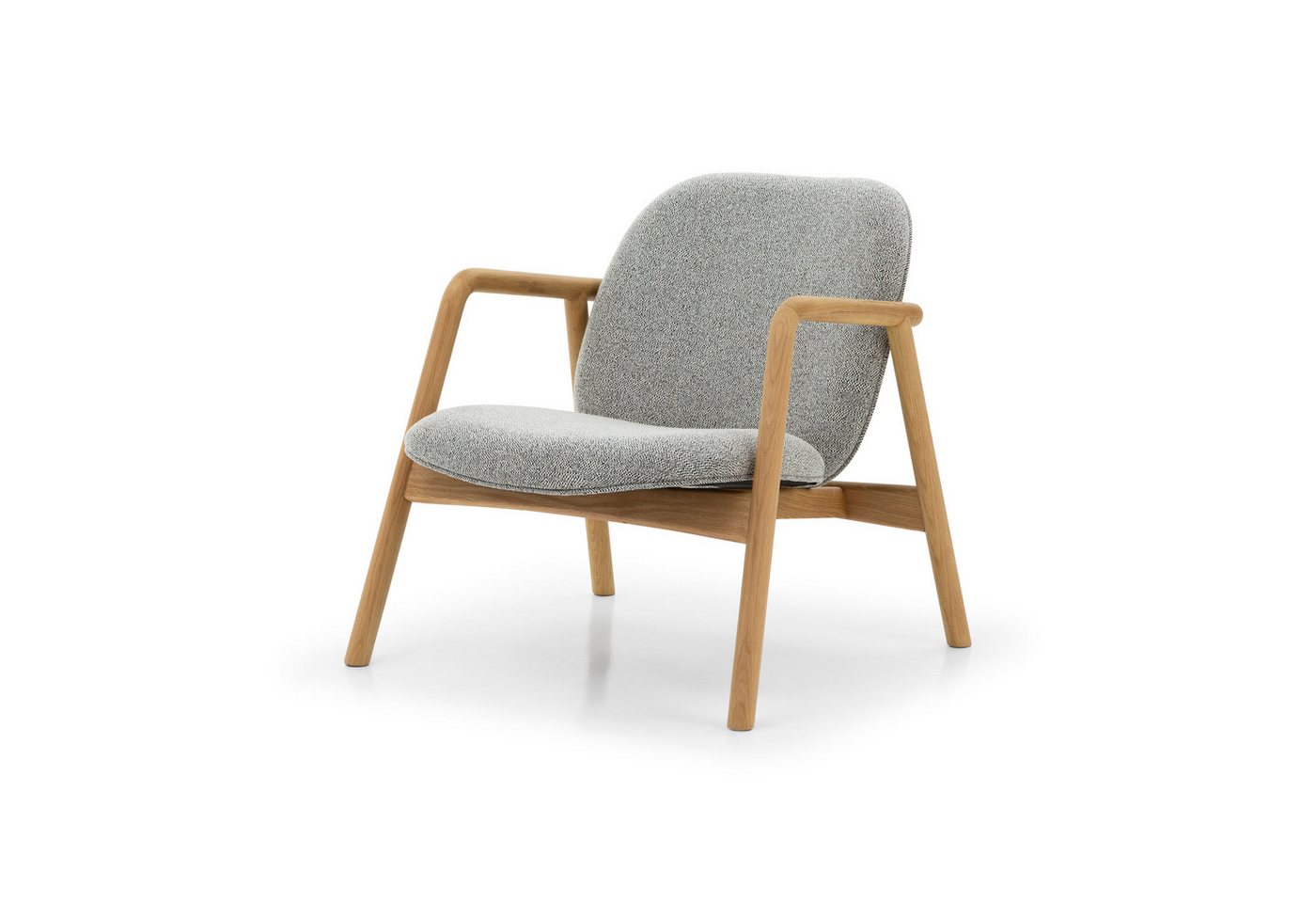 Woodek Design Sessel THEO, mit grafischem schwarz-weißem Noel-Stoff (Robuste Konstruktion für langen Genuss, 1-St., Geneigte Rückenlehne), Massiver Eichenrahmen mit seidenmatter Oberfläche von Woodek Design
