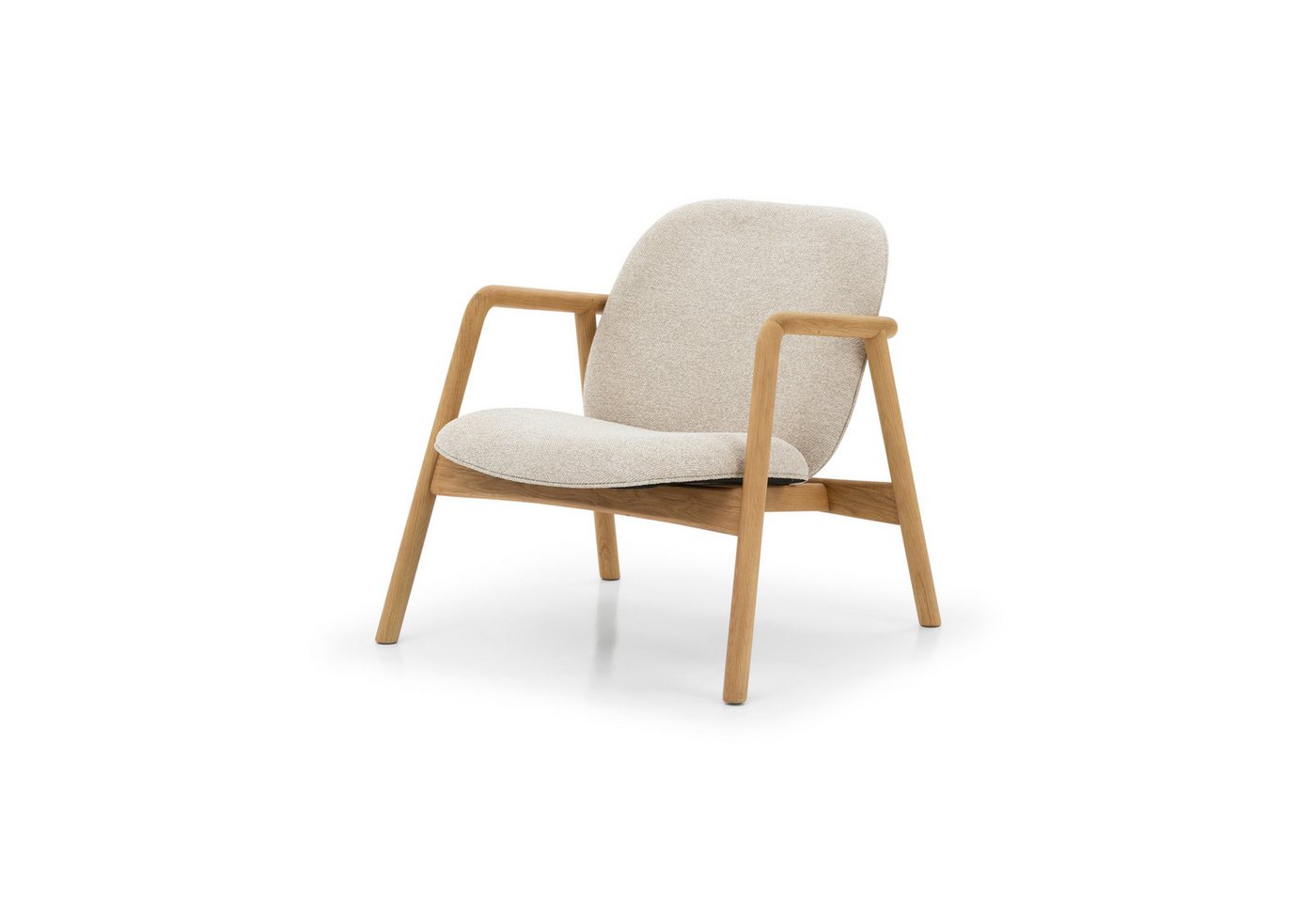 Woodek Design Sessel THEO mit beigem Cobble-Stoff, ergonomische Lehne (Massiver Eichenrahmen mit seidenmatter Oberfläche, 1-St., Robuste Konstruktion), Geneigte Rückenlehne von Woodek Design