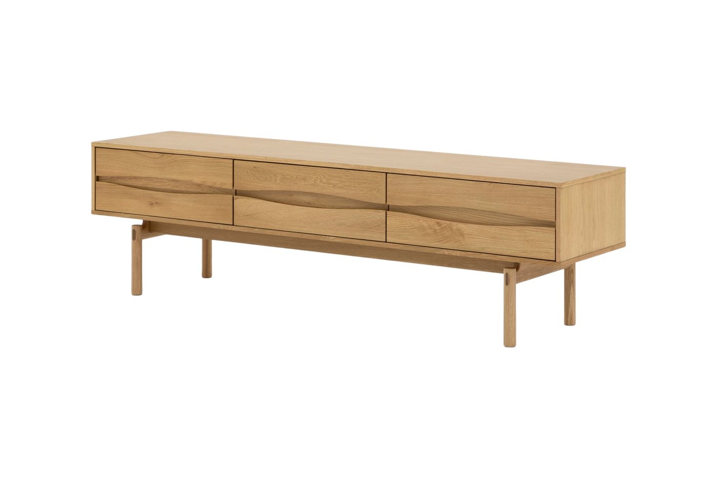 Woodek Design TV-Schrank TV-Lowboard CELESTE aus massiver Eiche natur (natur matt lackiert, 1-St., Drei Schubladen mit Soft-Close-Metallschienen) Breite 186 cm, Höhe 53 cm, Tiefe 45 cm von Woodek Design