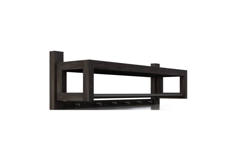 Woodek Design Wandgarderobe BO mit 6 Haken, stilvolles Garderobenpaneel, H 26 x B 88 x T 26 cm (Flurgarderobe aus schwarz geölter Eiche und Metall, 1 St., funktionale Kleiderhaken mit Regal), Skandinavischer Garderobenleiste von Woodek Design