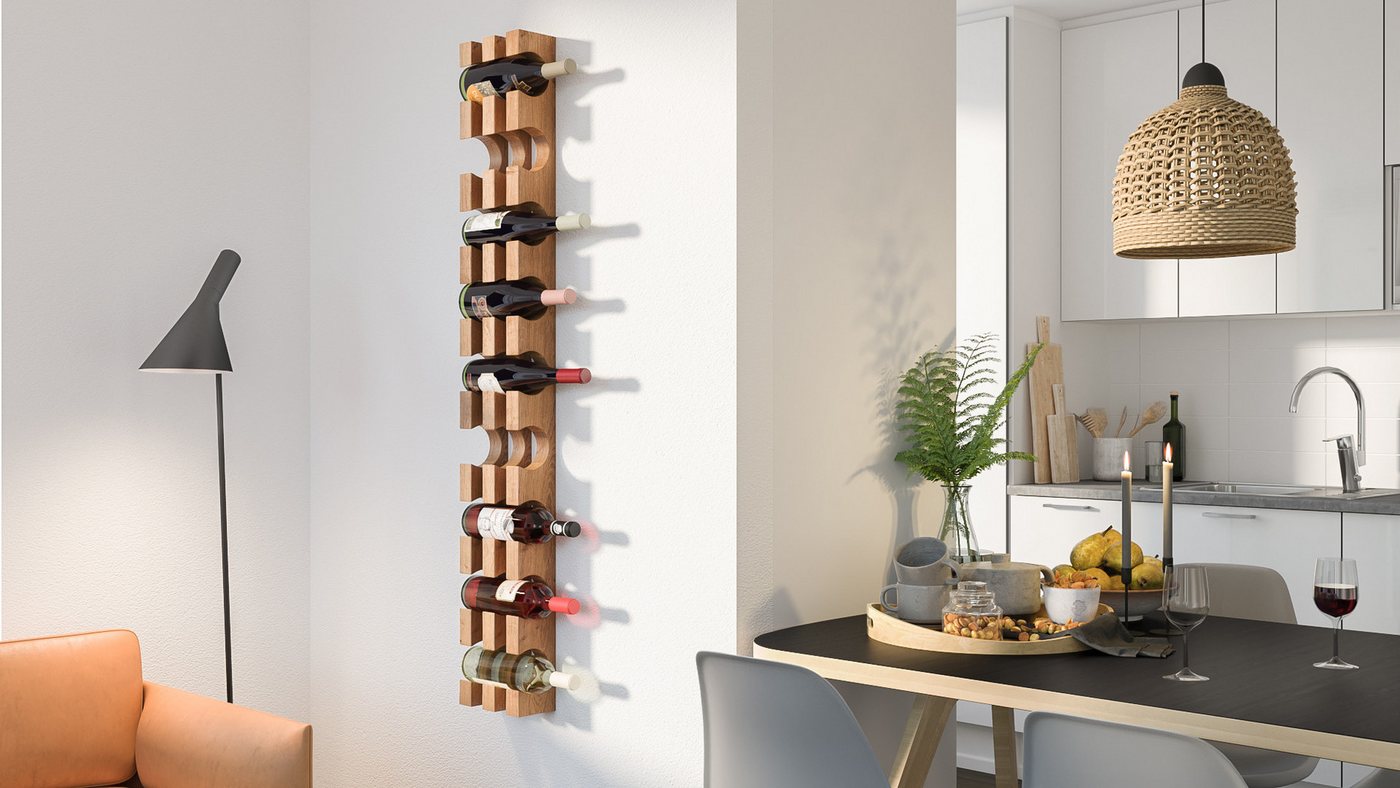Woodek Design Weinregal für 9 Flaschen aus geölter Eiche, 145 cm (H) x 20 cm (B) x 11 cm (T), 1-tlg., Flaschenregal aus Massivholz von Woodek Design