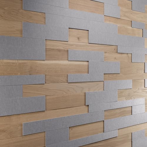 Akustische Wandpaneele aus Eiche un Filz, 3D Wandpaneele, Strukturierte Eiche, Holzverkleidung, Wooden Wall Design, model OZO Acoustic Platinum (1m2) von Wooden Wall Design