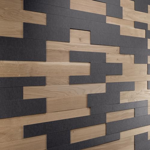 Akustische Wandpaneele aus Eiche un Filz, 3D Wandpaneele, Strukturierte Eiche, Holzverkleidung, Wooden Wall Design, model OZO Acoustic Slate (1m2) von Wooden Wall Design