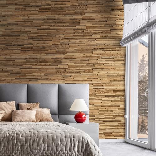 Wandverkleidung aus Altholz 3D Optik Natürliches Vintage Holz Wandpaneele Wanddekoration Holzverkleidung Holzwand Wanddesign von Wooden Wall Design model A Priori (1m2). von Wooden Wall Design