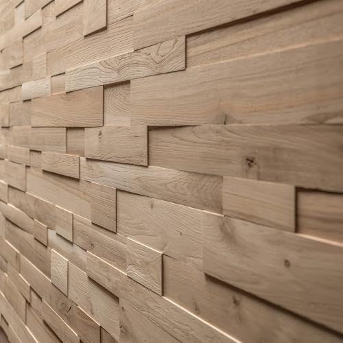 Wandverkleidung aus Eiche, 3D Wandpaneele, Wooden Wall Design, model OZO Rustic (1m2) von Wooden Wall Design