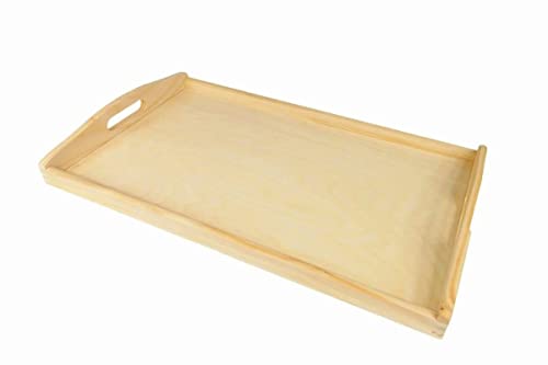 Wooden World Mittleres Holztablett Servierbett Frühstück mit Griffen natur lackiertes Holz 35 x 25 x 5 cm von Wooden World